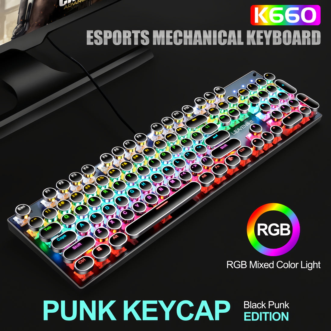 104-key Punk Green Axis Wired Gaming Keyboard